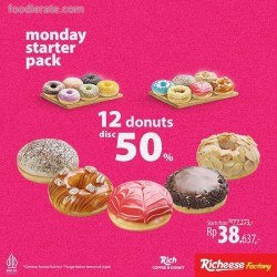 Promo Rich Coffee & Donut Monday Starter Pack 12 Donut Hari Senin - 50%