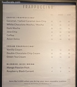 Daftar Harga Menu Starbucks Coffee