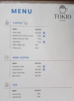 Daftar Harga Menu Tokio Latte