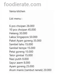 Daftar Harga Menu Vania Kitchen
