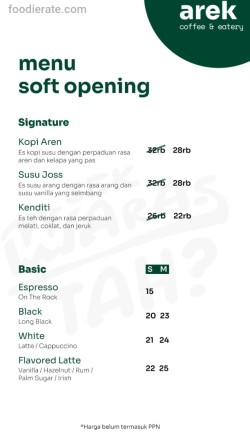 Daftar Harga Menu Arek Coffee & Eatery