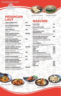 Daftar Harga Menu Nirmala Indonesian Restaurant