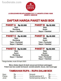 Daftar Harga Menu Padang Jaya