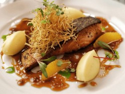 Crispy Skin Salmon Mashed Potatoes, Orange & Ginger Soy