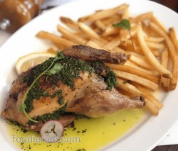 Whole Roast Baby Chicken Salsa Verde, Fries