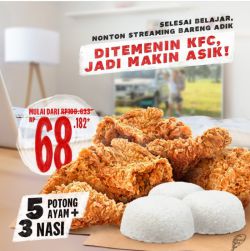 Promo KFC 5 Potong Ayam + 3 Nasi - 68k