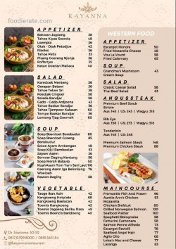 Daftar Harga Menu Kayanna Indonesian Cuisine & The Grill