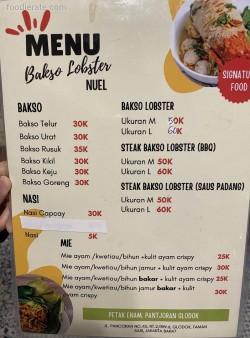 Daftar Harga Menu Bakso Lobster Nuel