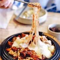 Bbuldak (Stir fried 'fire chicken' topped with melted mozarella cheese) Haengbok Korean BBQ Buffet